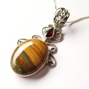 Sterling Silver Rhyolite & Garnet Pendant